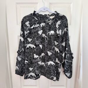 LOFT black and white long-sleeved blouse  sheer size large